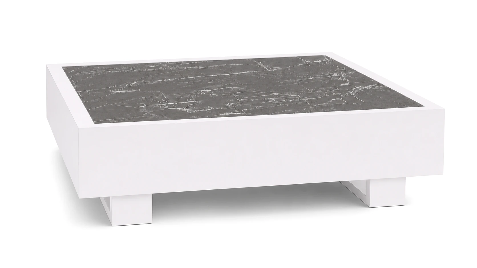 Bari Lounge Kaffeetisch 90x90cm, weiß/Keramik grey marble