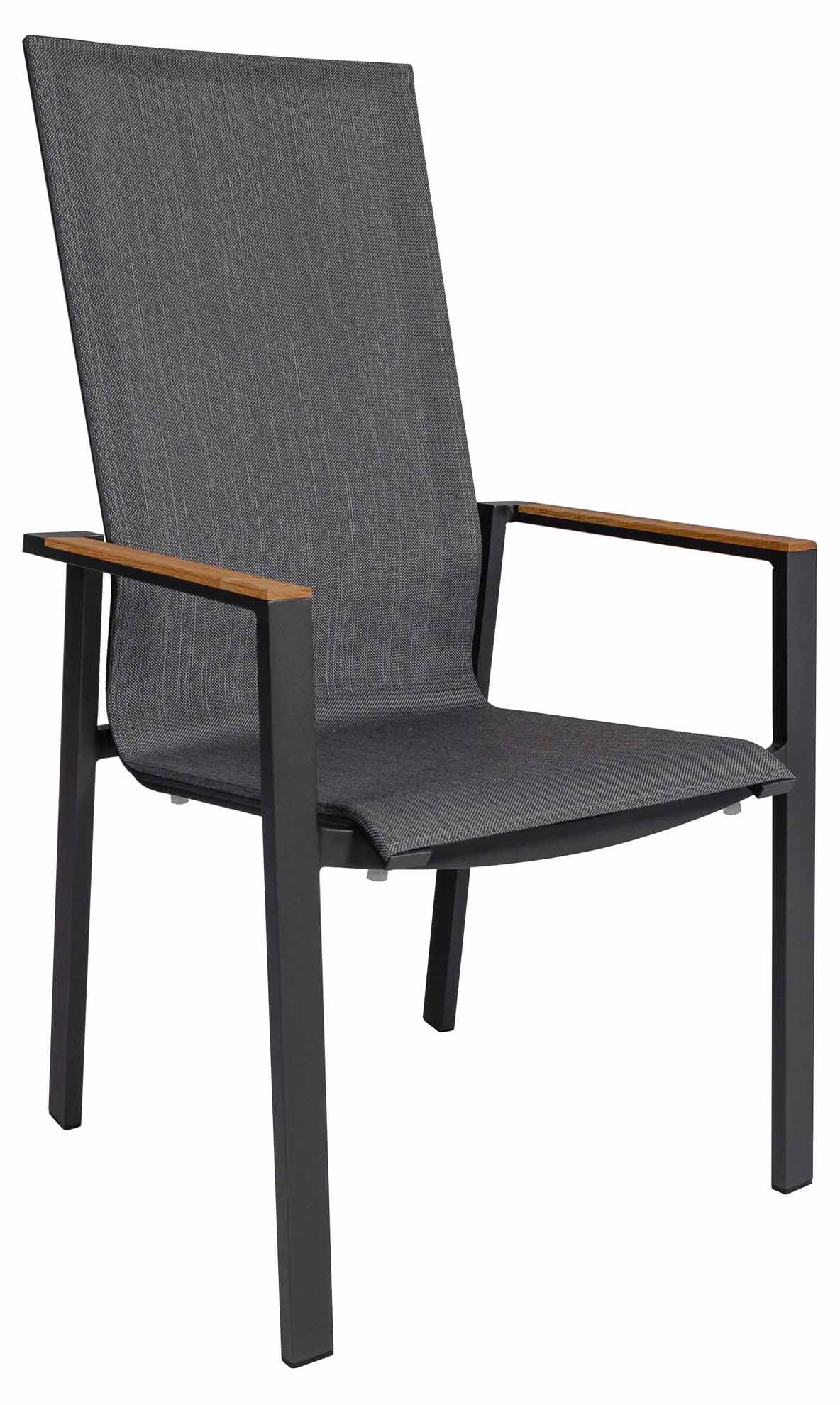 Beja XL Stapelsessel hoch, eisengrau/Batyline darkgrey, Armlehnen Teak