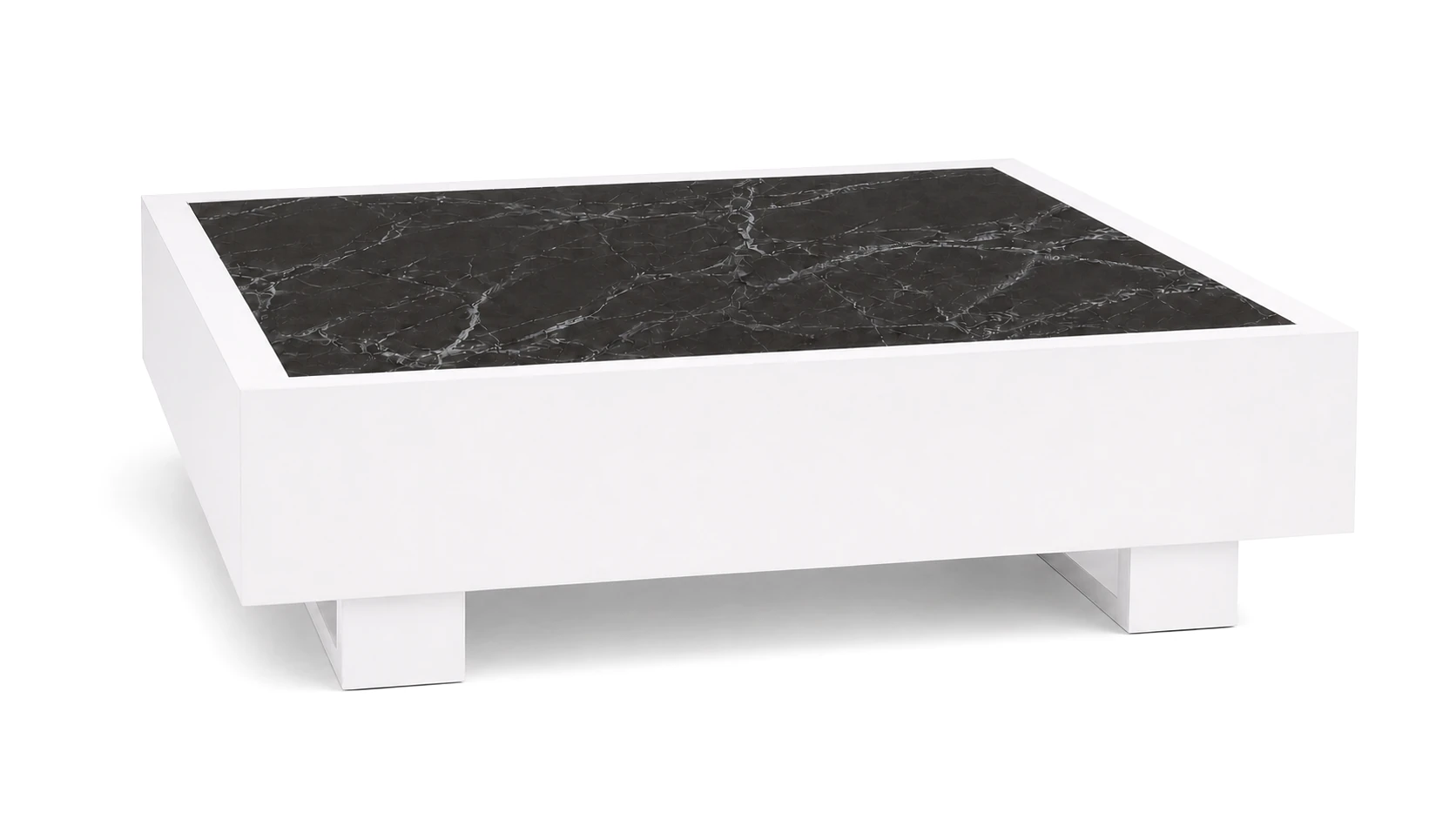 Bari Lounge Kaffeetisch 90x90cm, weiß/Keramik dark marble