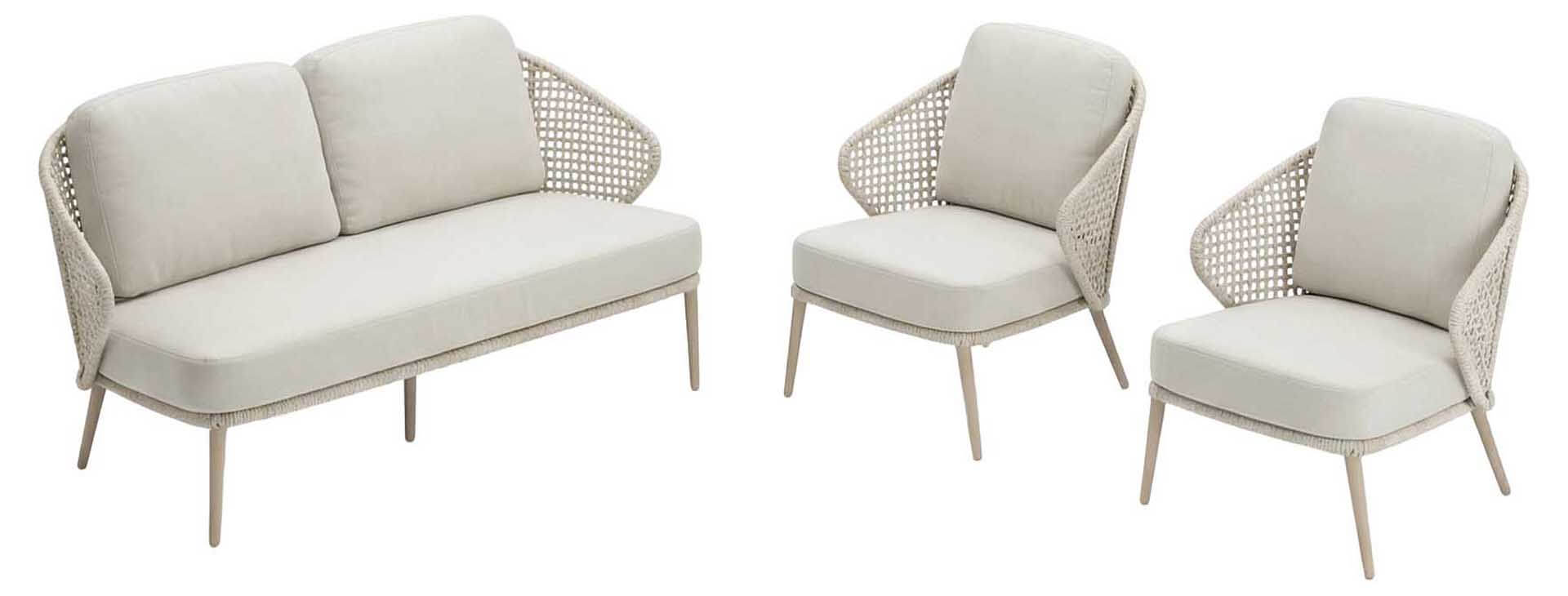 Hera Lounge Set Sofa + 2x Lounge Sessel inkl. Kissen, dune/linnen