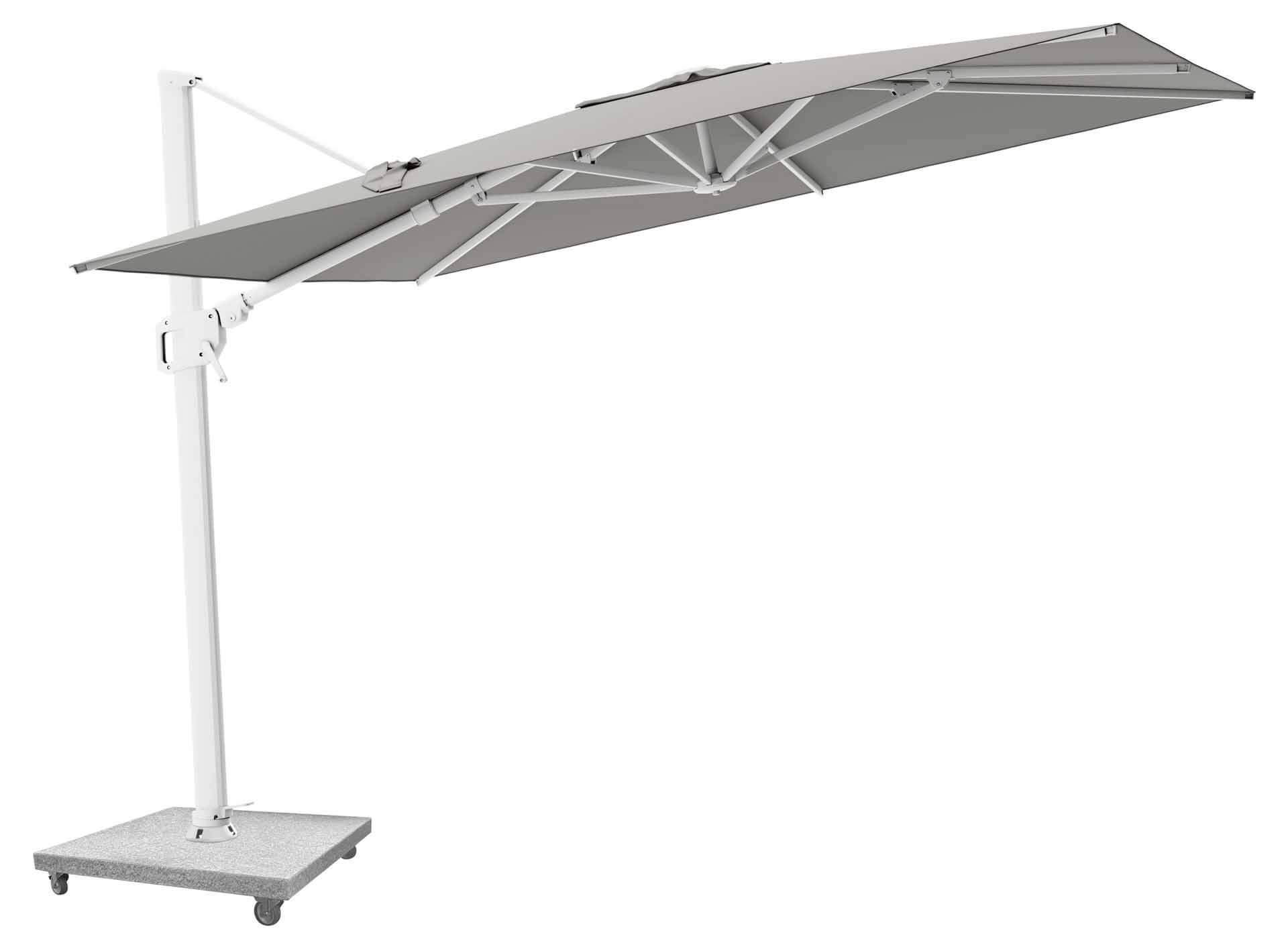 Set ForeSun Freiarmschirm 300x300cm, weiß/panama hellgrau inkl. Granitsockel 120kg mit Rollen