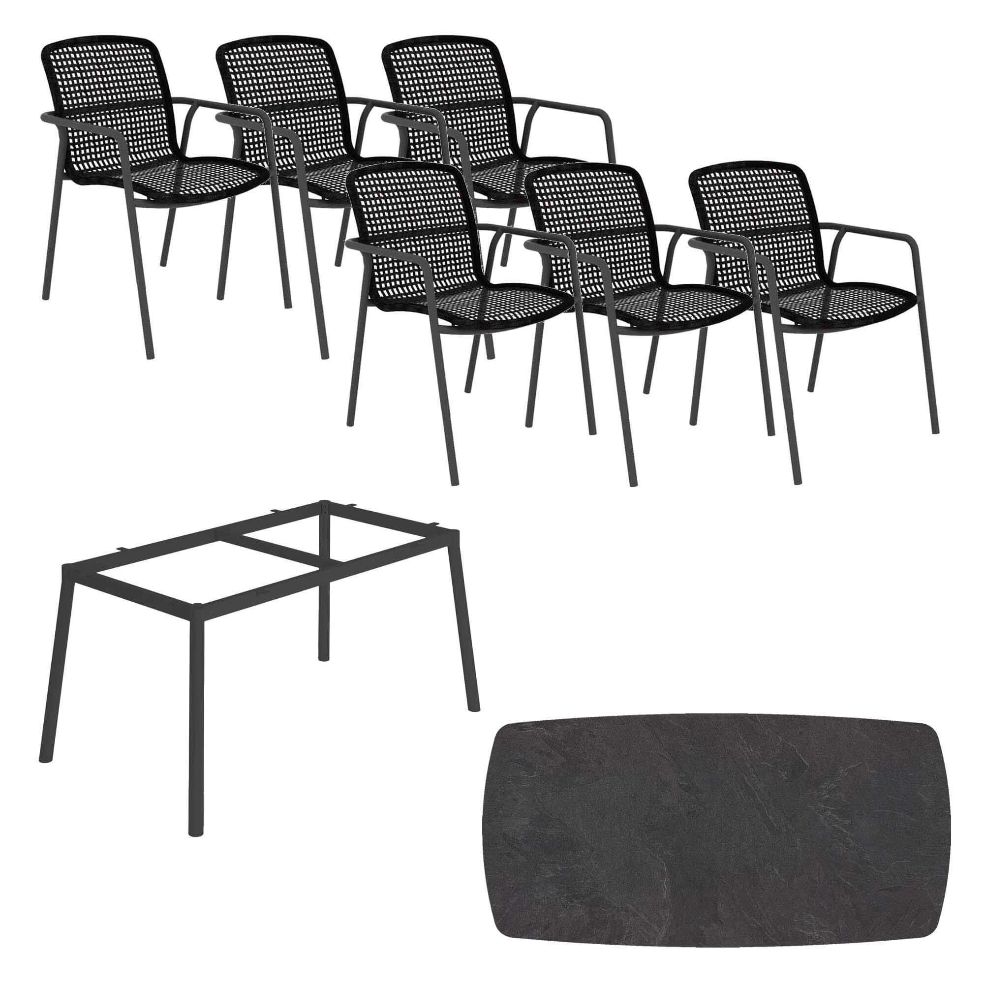 Set Durham 180x90cm grau/HPL granit dunkelgrau + 6 Durham Stapelsessel