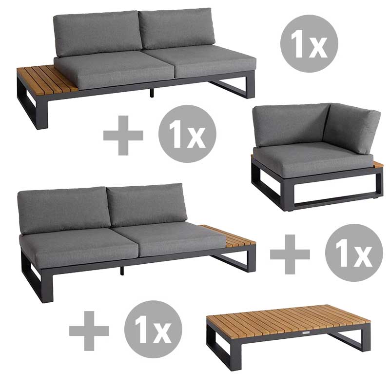 Set Virginia Aluminium grau mit geschlossener Ecke, Kissen grau