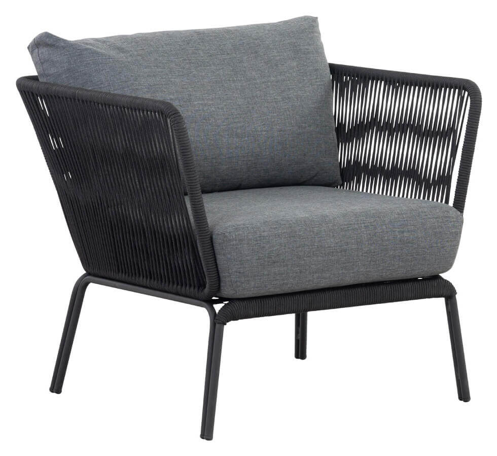 Bali Lounge Sessel schwarz/Rope schwarz, Kissen dunkelgrau