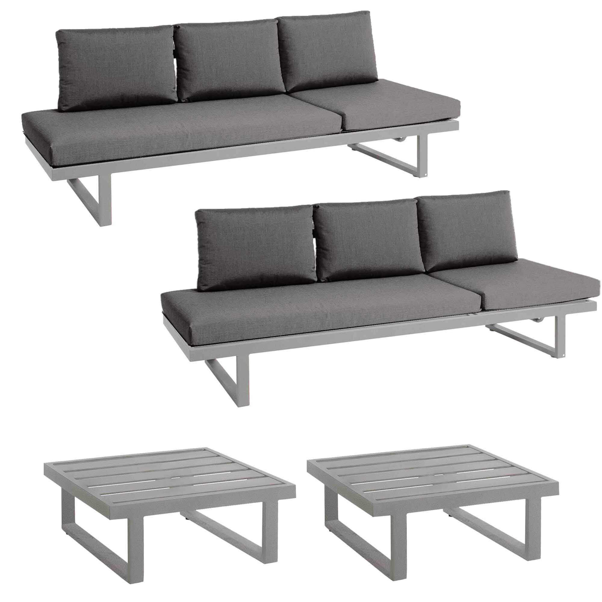 Set 2x Rao Liege + 2x Kaffeetisch Edelstahl, Kissen 3705