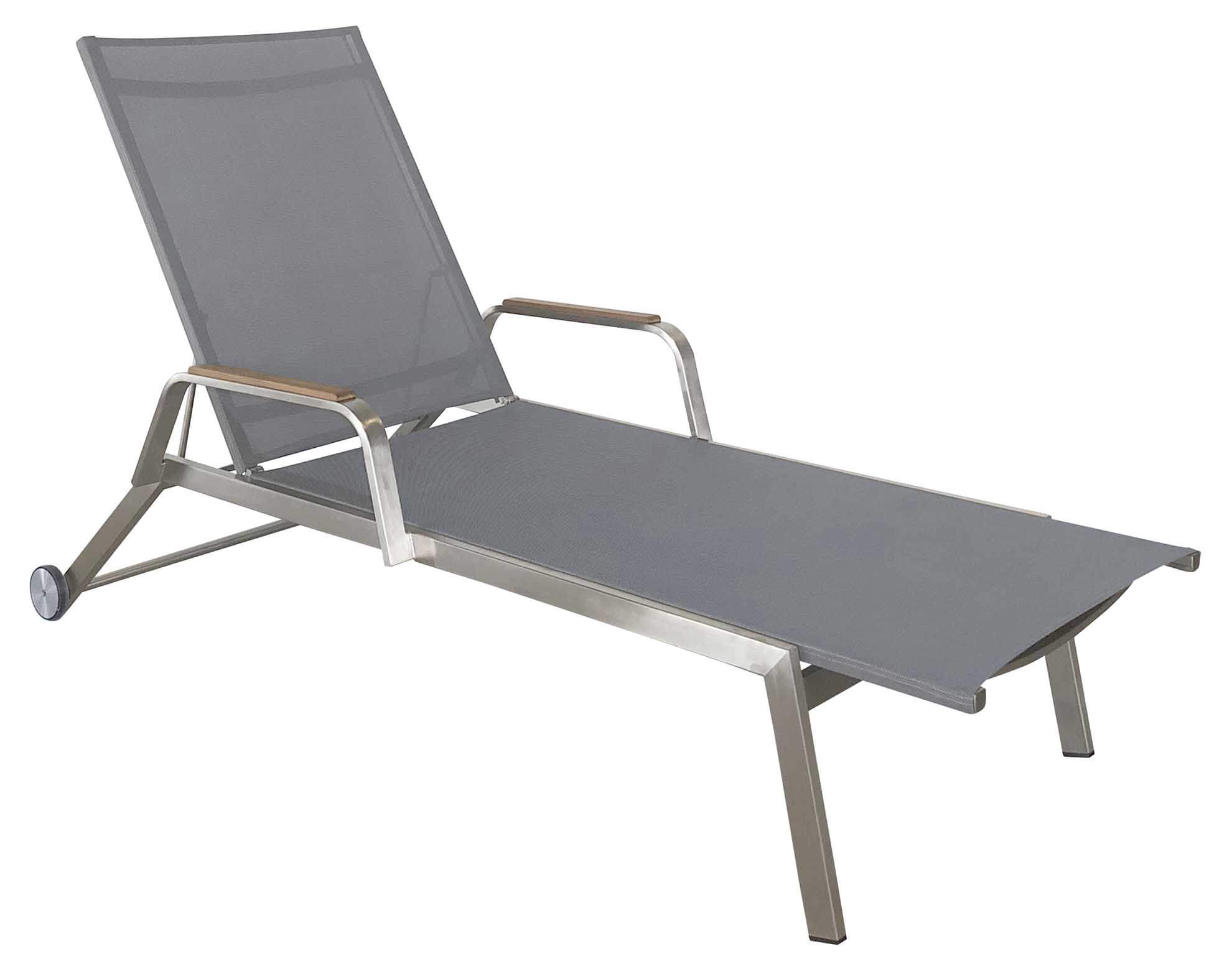 Hydra Sonnenliege, Edelstahl/silbergrau, Armlehnen Teak
