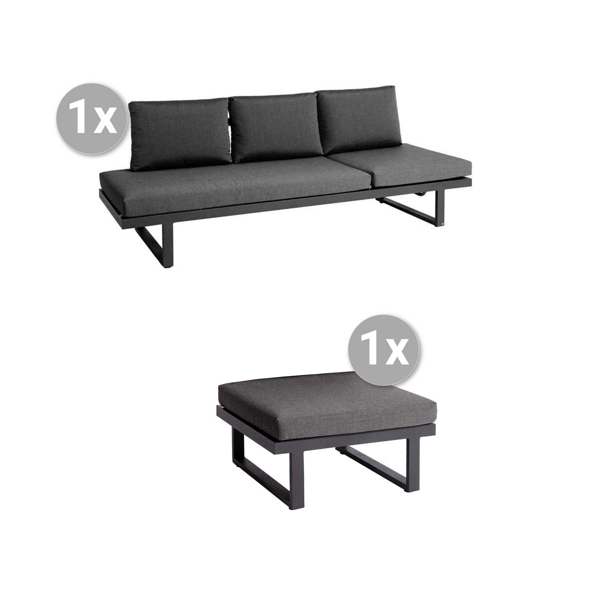 Set Rao Liege + Hocker grau, Kissen 3705