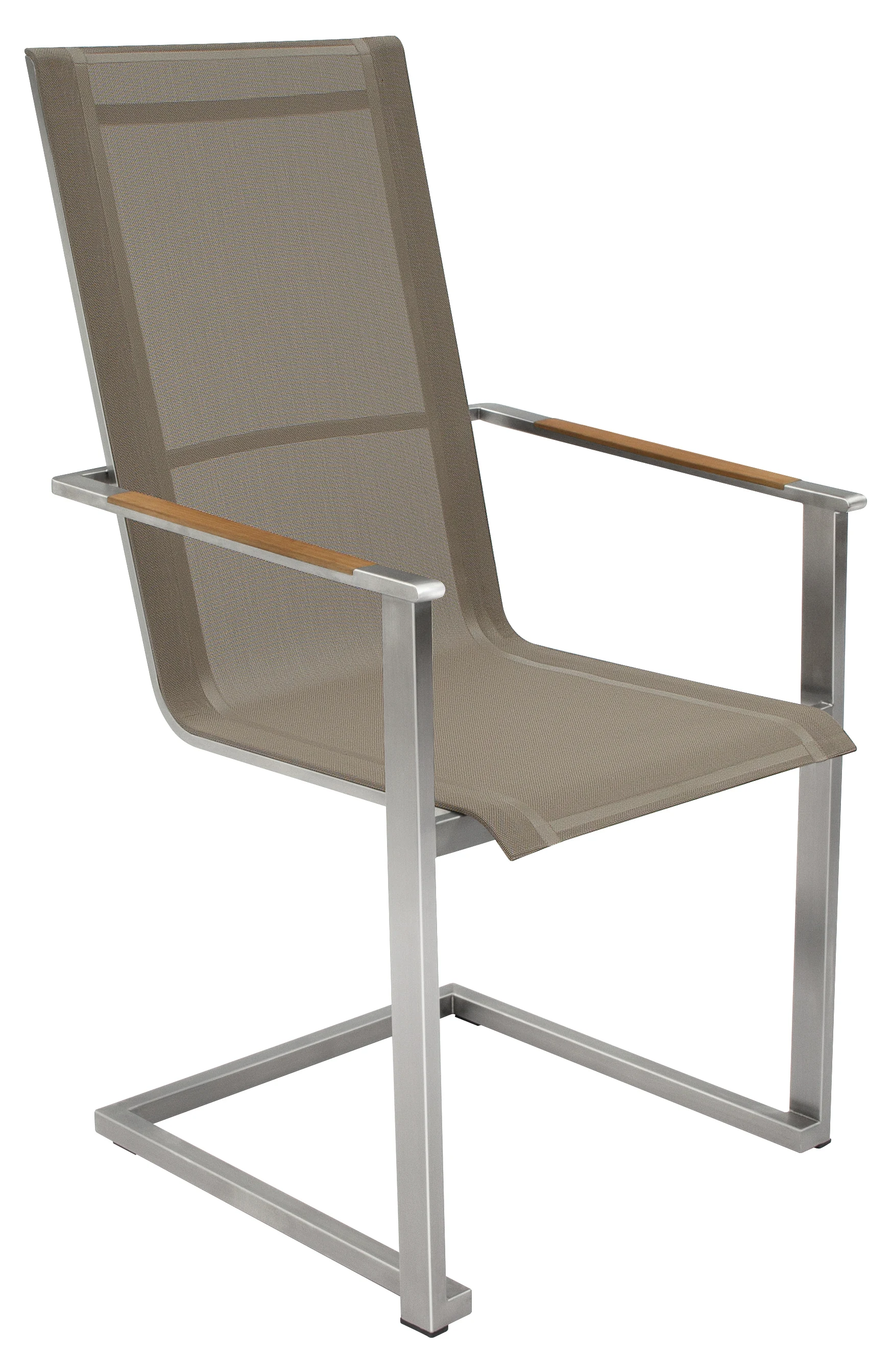 Alvo Freischwinger stapelbar, Edelstahl/taupe, Armlehnen Teak