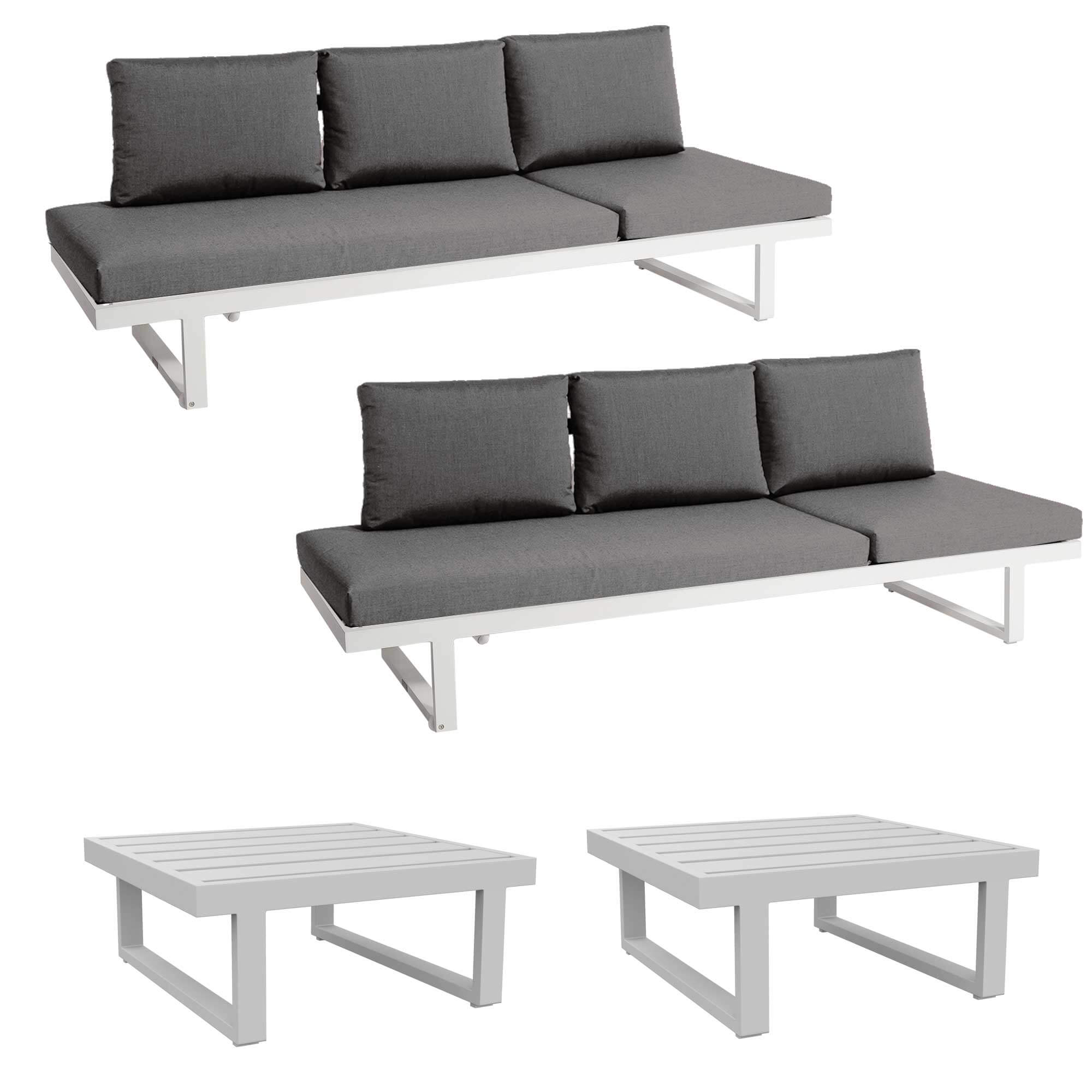 Set 2x Rao Liege + 2x Tisch weiß, inkl. Kissen