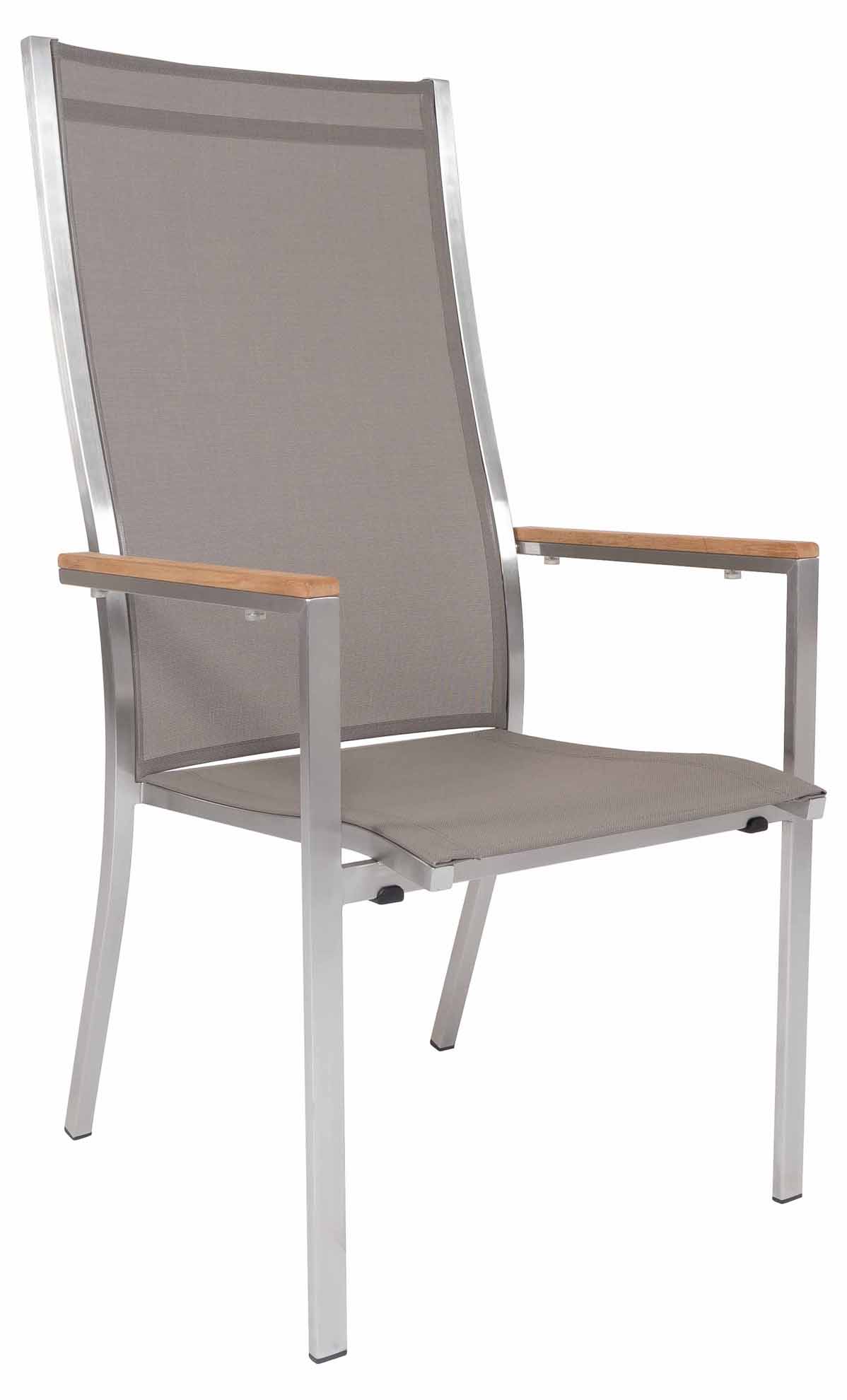 Monte Carlo Stapelsessel hoch, Edelstahl/taupe, Armlehnen Teak