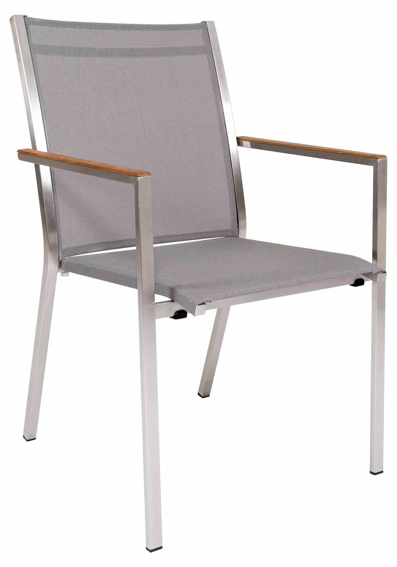Rome ST.S Stapelsessel Edelstahl/silbergrau, Armlehnen Teak