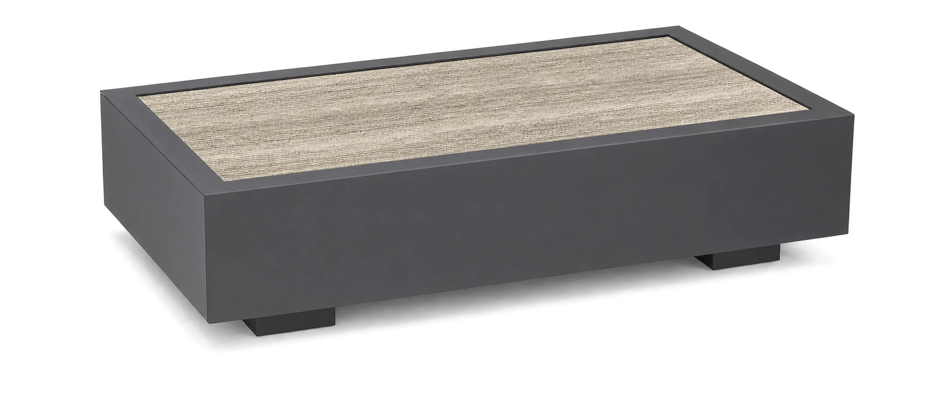 Bari Lounge Kaffeetisch 90x45cm, eisengrau/Keramik travertino beige