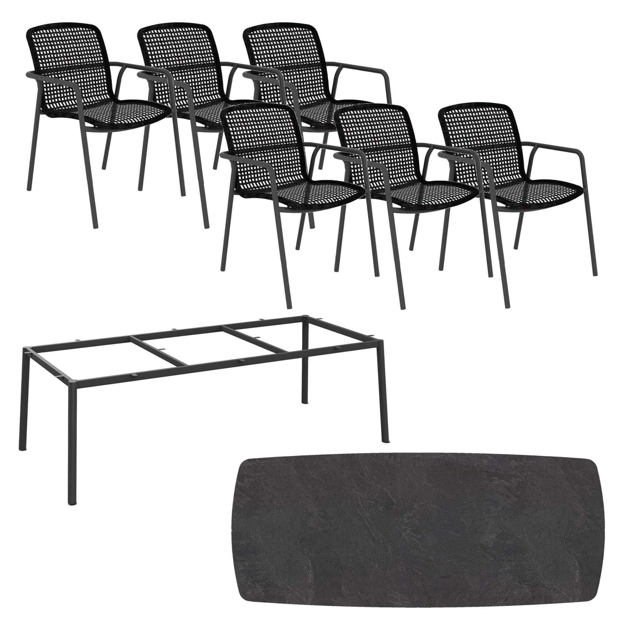 Set Durham 240x100cm grau/HPL granit dunkelgrau + 6 Durham Stapelsessel