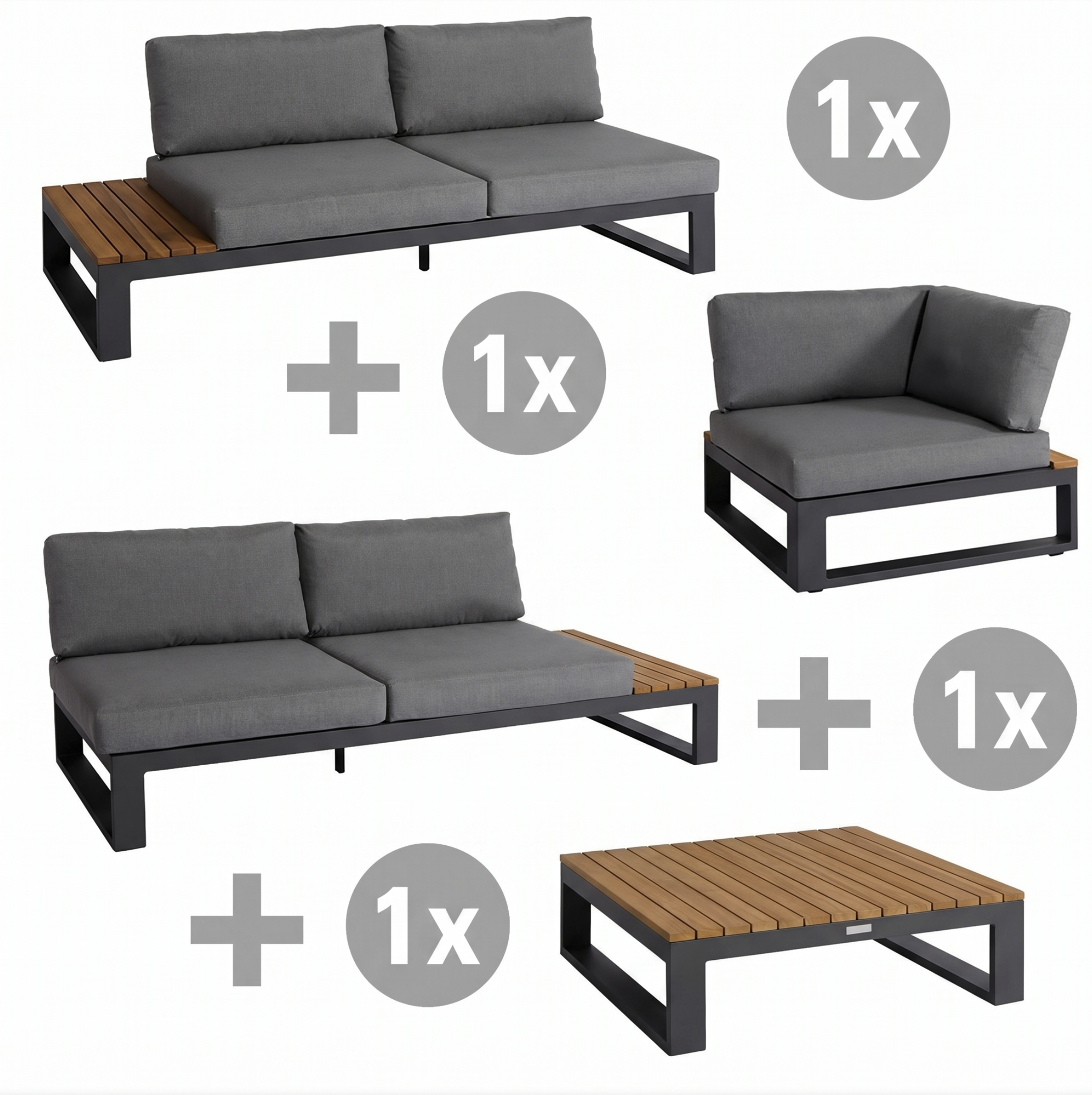 Set Virginia Aluminium grau mit geschlossener Ecke, Kissen grau