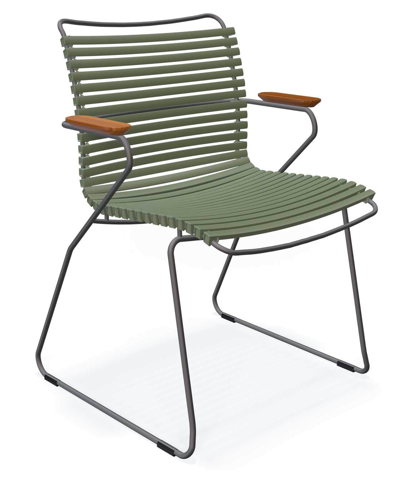 Click Stapelsessel niedrig grau/olive green, Armlehnen Bambus