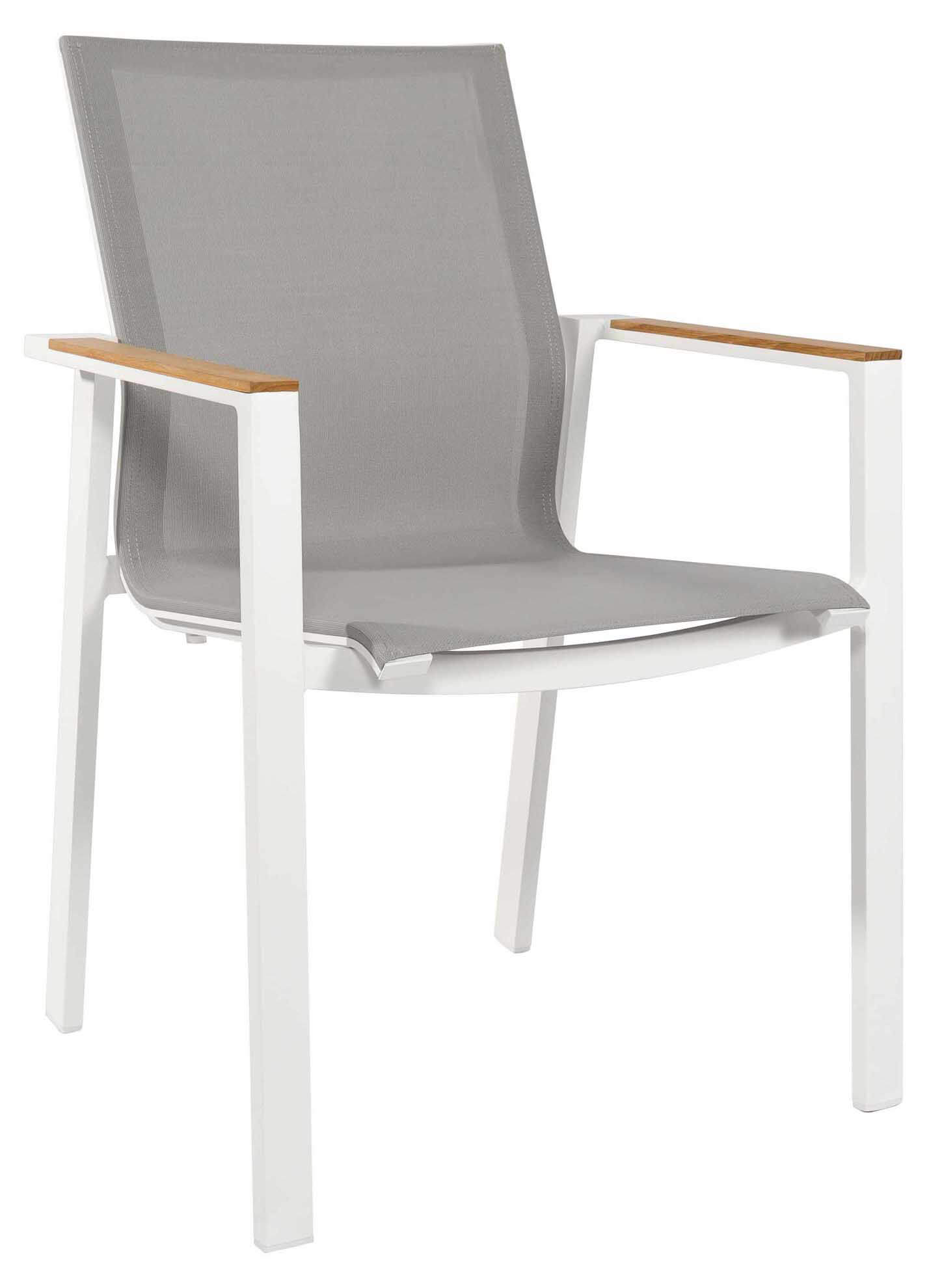 Beja Stapelsessel weiß/hellgrau, Armlehne Teak