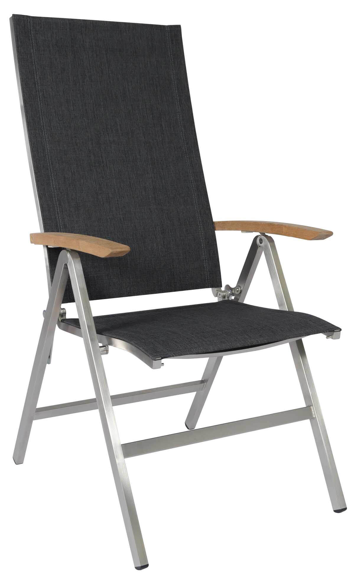 Varzo Verstellsessel, Edelstahl/Batyline dark grey, Armlehnen Teak