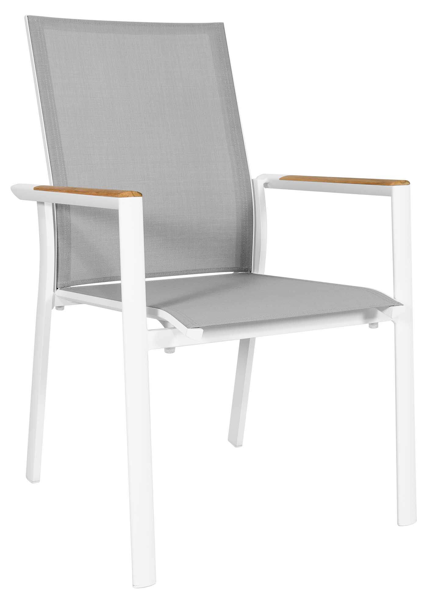 Nashville Stapelsessel weiß/hellgrau, Armlehnen Teak