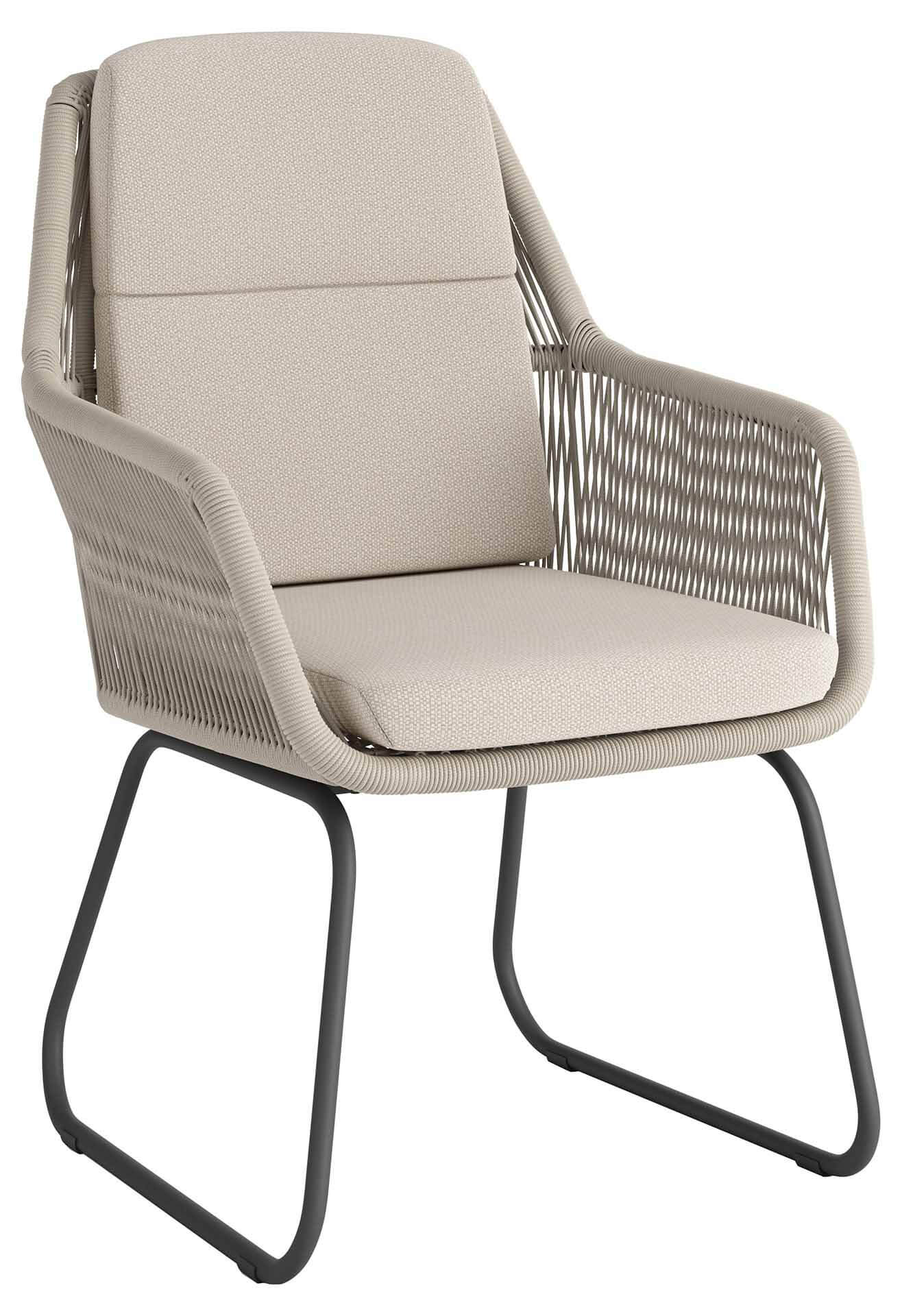 Oxford Geflechtsessel eisengrau/beige uni straight weaving, Kissen beige