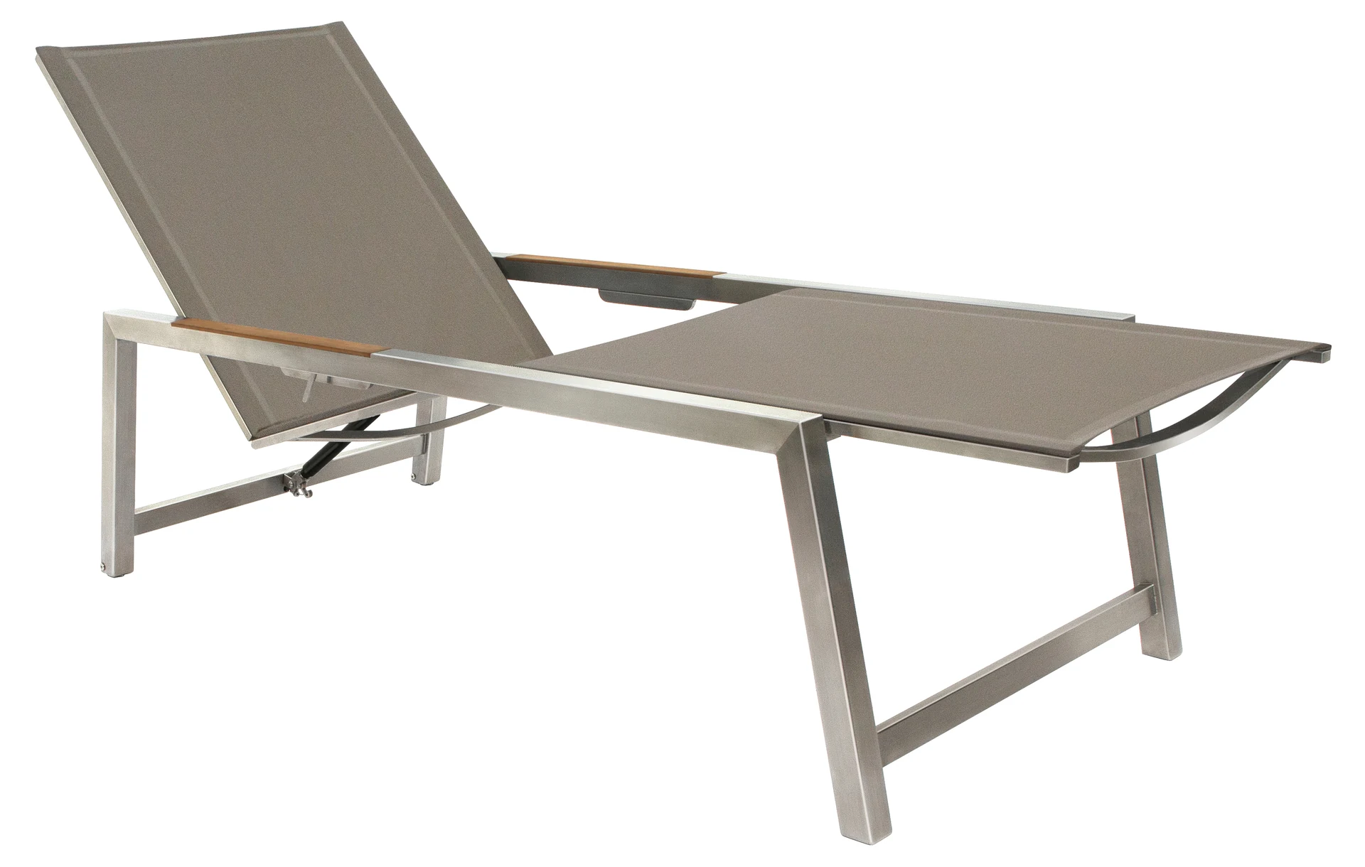 Nivo Sonnenliege, Edelstahl/taupe, Armlehnen Teak