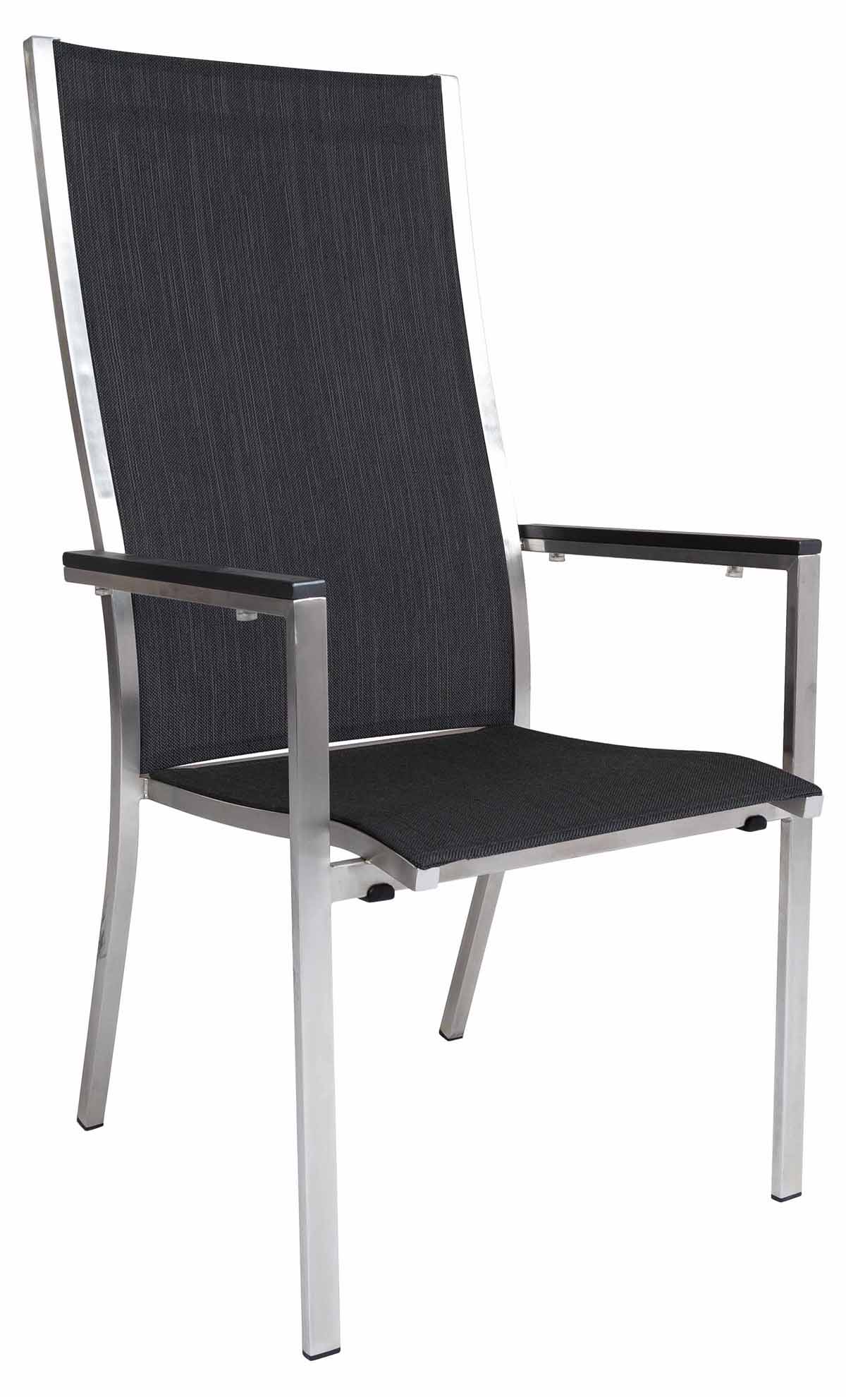 Monte Carlo Stapelsessel hoch, Edelstahl/Batyline darkgrey, Armlehnen Aluminium