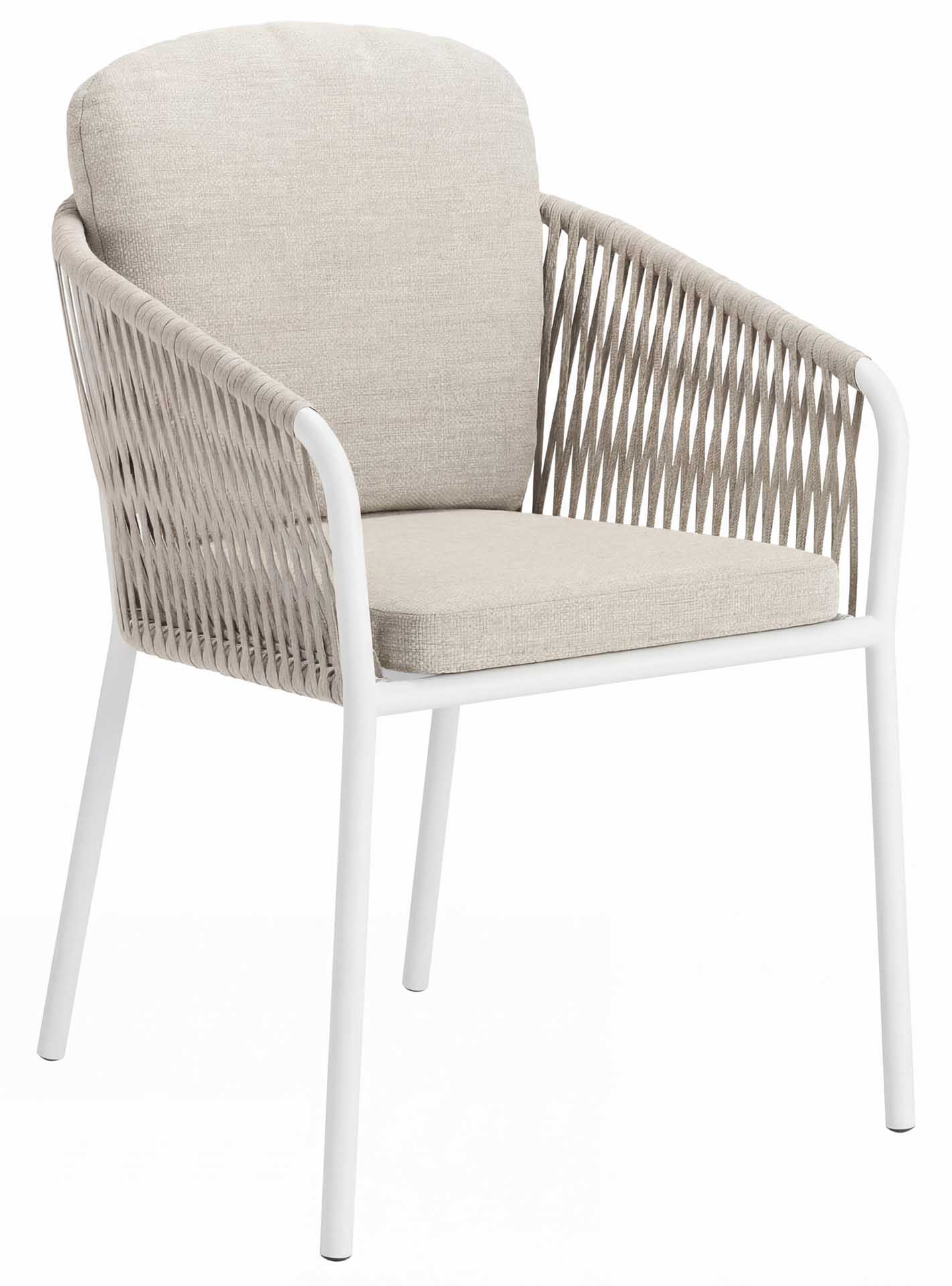 Lucca Stapelsessel weiß/linnen, Sitz- und Rückenkissen beige