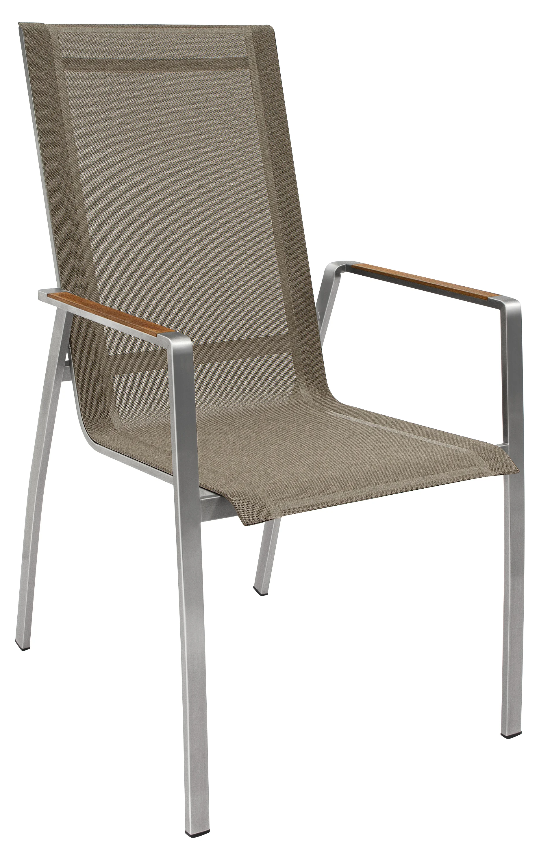 Alvo Stapelsessel, Edelstahl/taupe, Armlehnen Teak