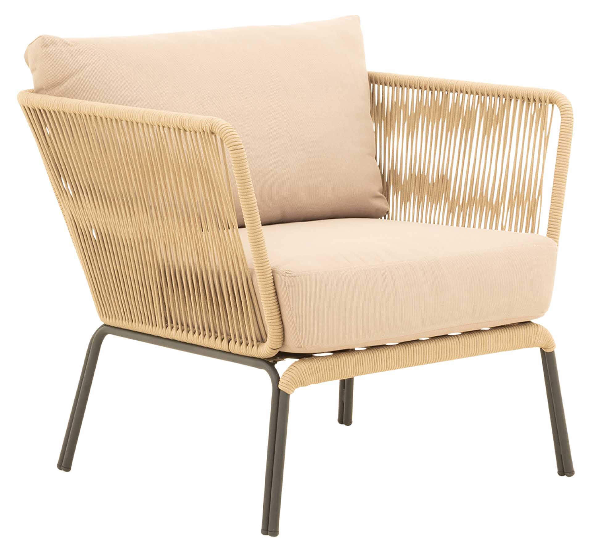 Bali Lounge Sessel schwarz/Rope sand, Kissen sand