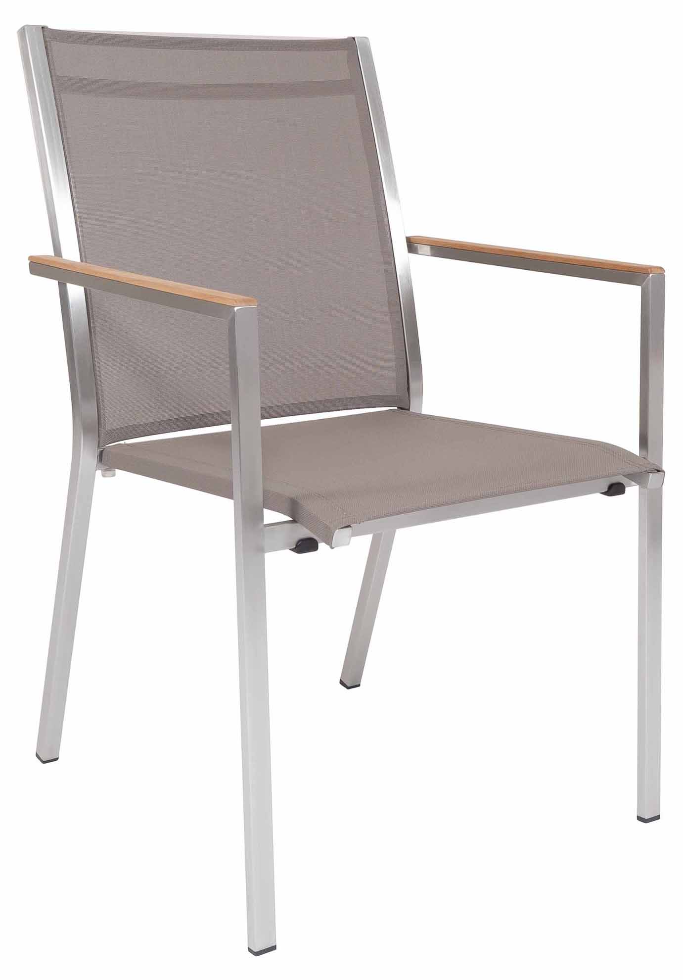 Rome ST.S Stapelsessel Edelstahl/taupe Armlehnen Teak