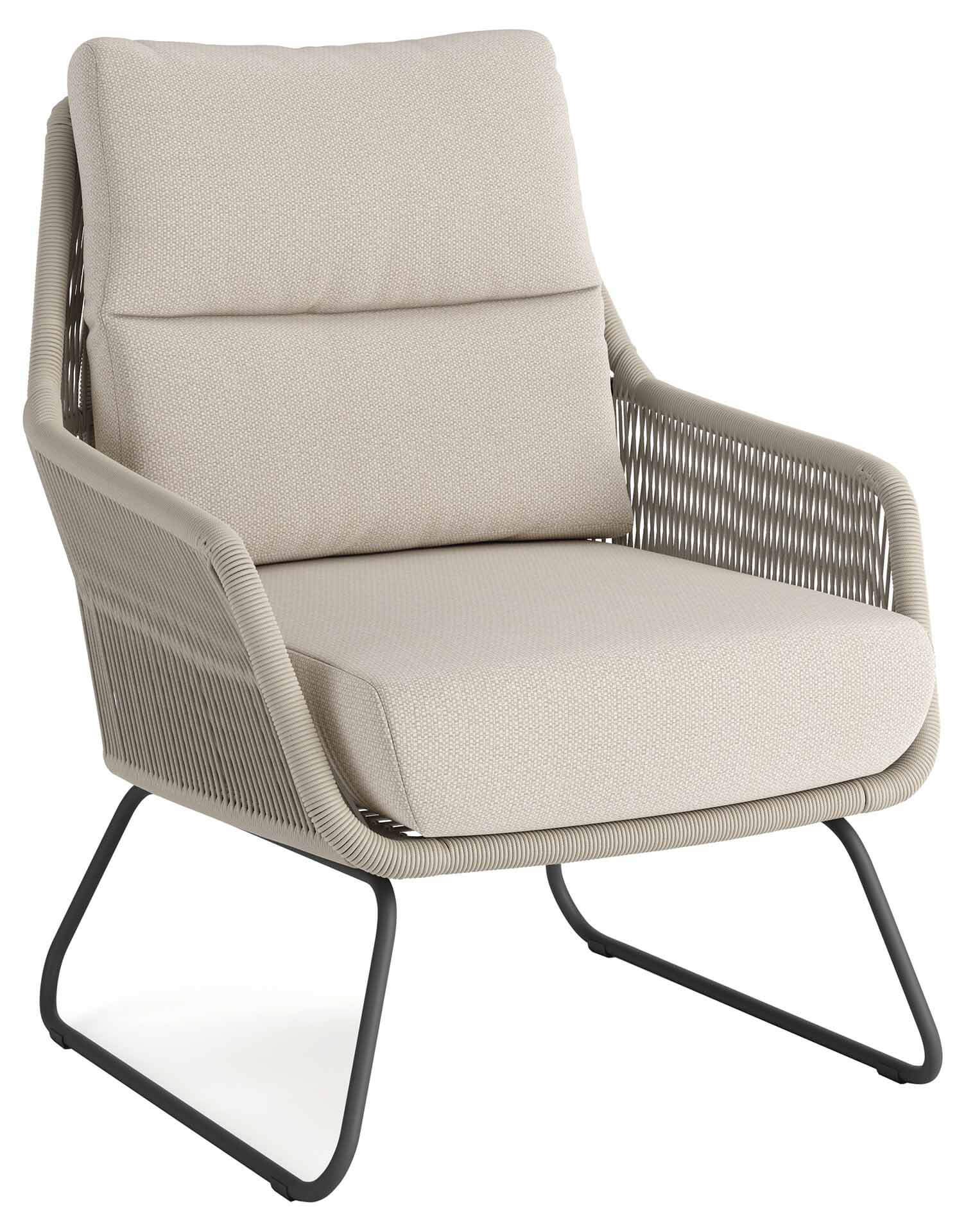 Oxford Lounge Sessel eisengrau/beige uni straight weaving, Kissen beige