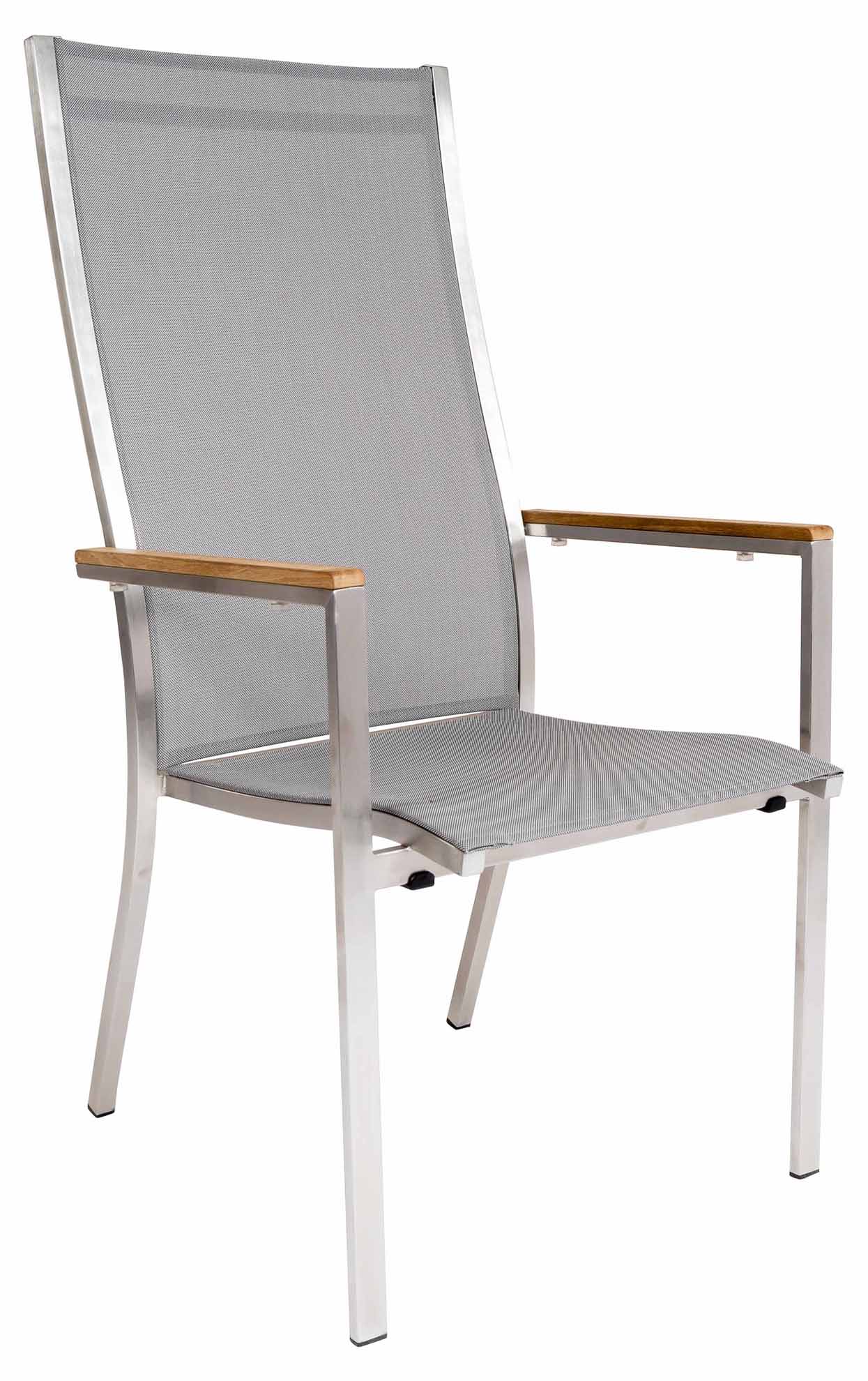 Monte Carlo Stapelsessel hoch, Edelstahl/silbergrau, Armlehnen Teak