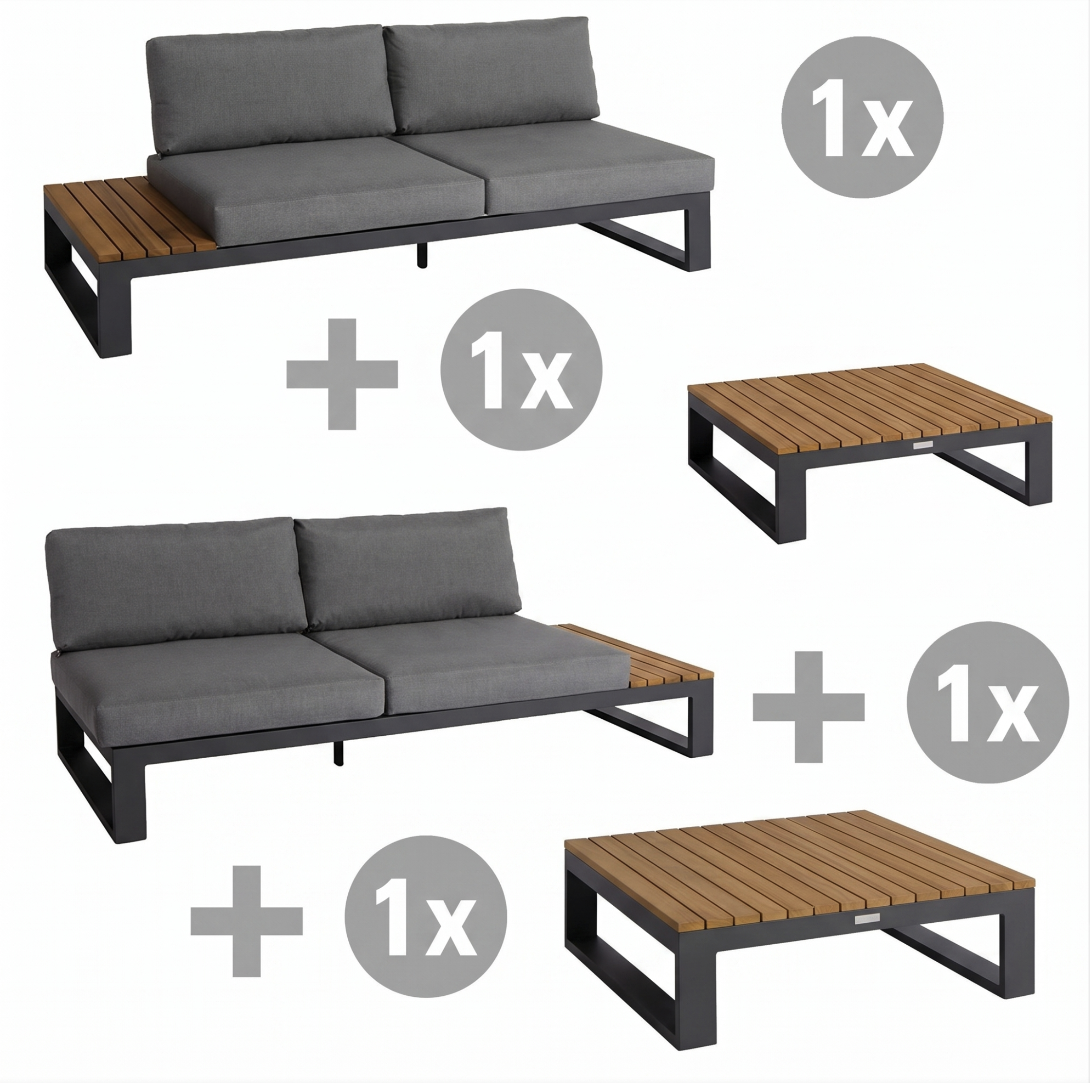 Set Virginia Aluminium grau mit offener Ecke, Kissen grau