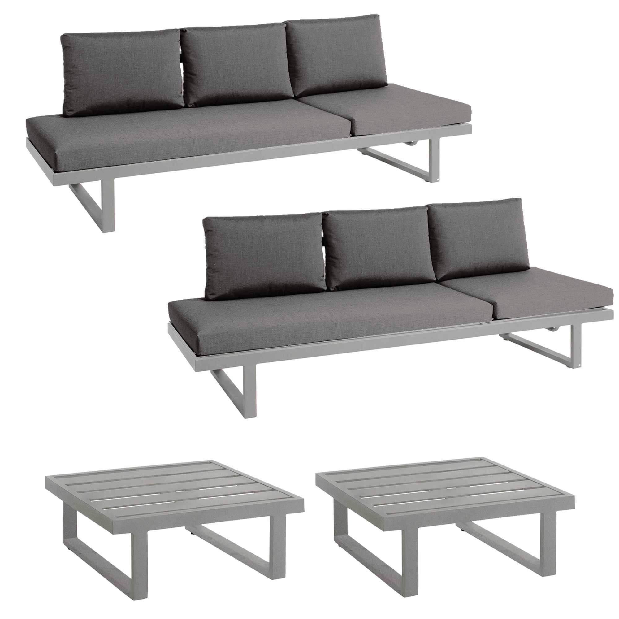 Set 2x Rao Liege + 2x Kaffeetisch Edelstahl, Kissen B26