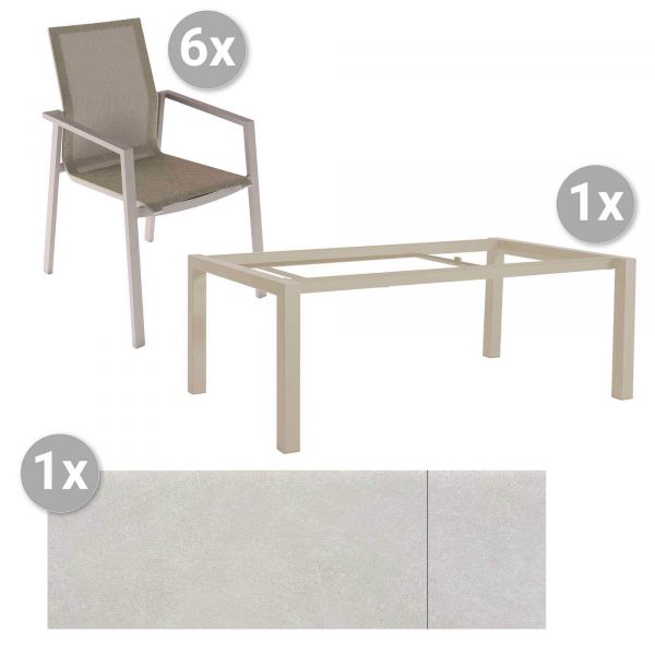 Set Forli Tisch 220/280x100cm + 6 Beja Stapelsessel