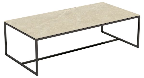 Nemo Beistelltisch 120x60x40cm, Edelstahl eisengrau/Keramik geo crema gestockt