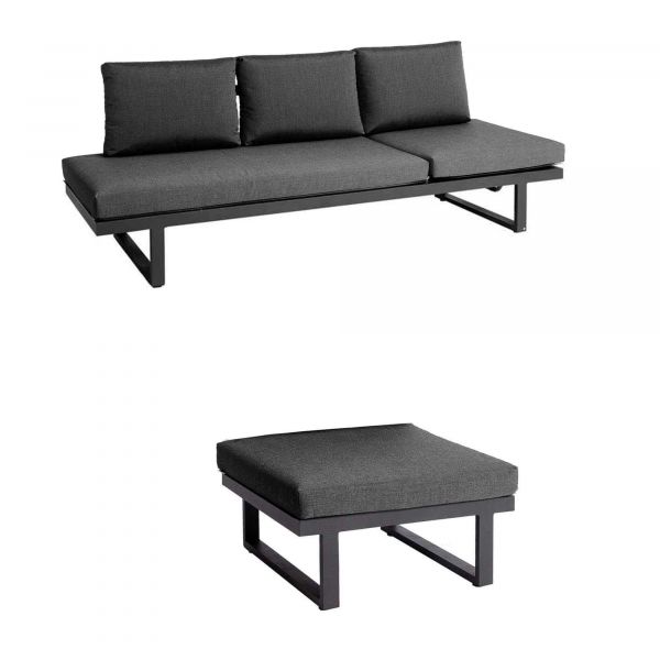 Set Rao Liege + Hocker grau, inkl Kissen
