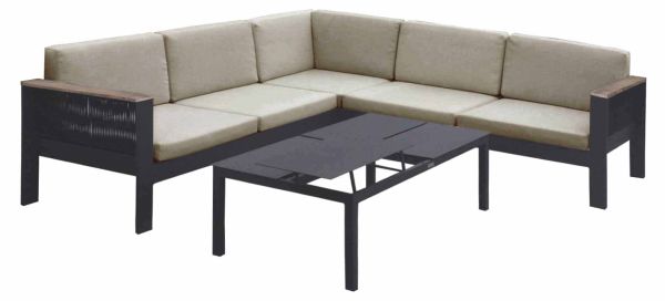 Set Purton COMFORT PLUS Lounge Ecke, 4-tlg., grau, Armlehnen Teak