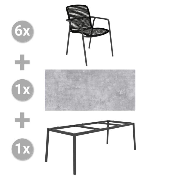 Set Durham 220x100cm grau/HPL granit hellgrau + 6 Durham Stapelsessel