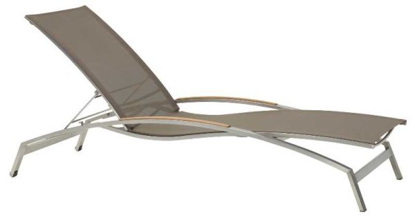 Soria Sonnenliege, Edelstahl/taupe, Armlehnen Teak