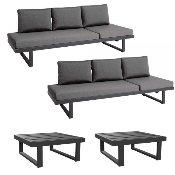 Set 2x Rao Liege + 2x Tisch grau, inkl Kissen
