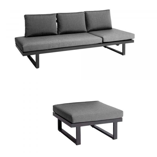 Set Rao Liege + Hocker grau, inkl Kissen
