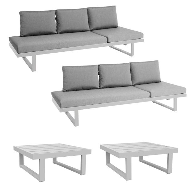 Set 2x Rao Liege + 2x Tisch weiß, inkl. Kissen