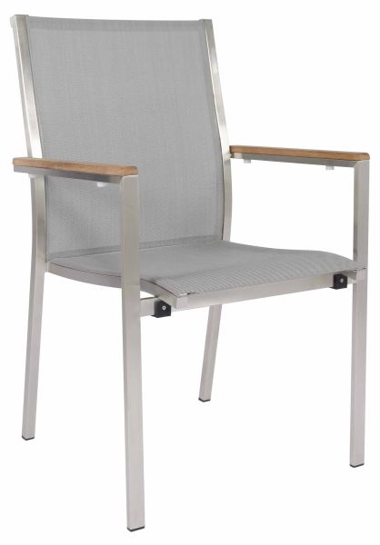 Set Mallorca Ausziehtisch 200/257x100cm + 6 Monte Carlo Stapelsessel niedrig, Edelstahl/Teak