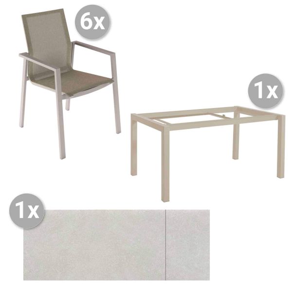 Set Forli 160/220x90cm + 6 Beja Stapelsessel